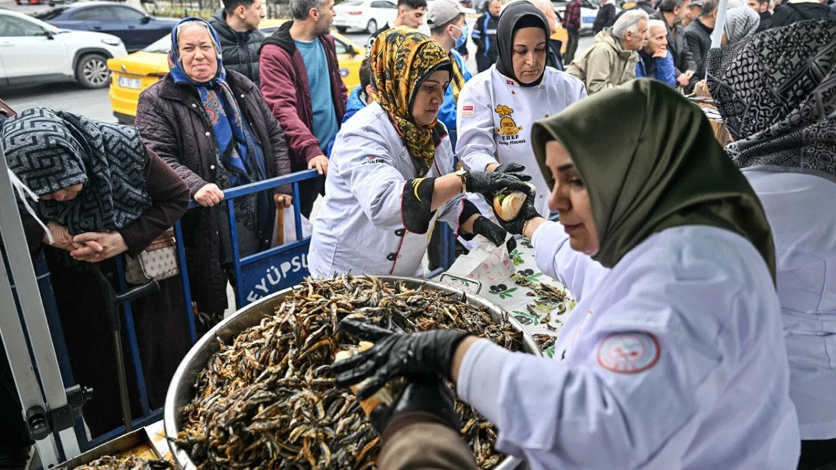 Eyüpsultan hamsiye doydu! Vatandaşlara 1 ton hamsi ikram edildi