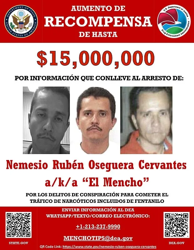 Meksika'da federal güvenlik güçlerinin düzenlediği operasyonda Jalisco Yeni Nesil Karteli (CJNG) elebaşı ve ülkenin en çok aranan uyuşturucu baronu"El Mencho" lakaplı Nemesio Oseguera Cervantes öldürüldü.
