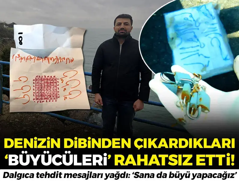 Deniz dibinden kilit, vesikalık fotoğraf ve Arapça yazılı büyü malzemeleri çıkaran dalgıç Hüseyin Fırat